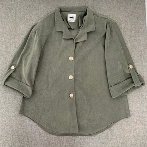 Vintage Leslie Fay Suede Button Down Blouse Green Sz 16WP Collared 3/4th Sleeves